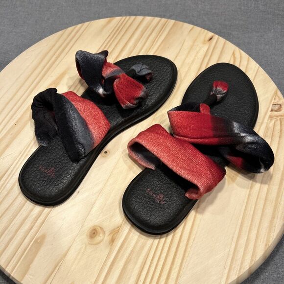 SANUK SANDALS Multi Color Fabric Women’s Size 9 Cloth Material Flippy Floppy’s - Picture 1 of 9